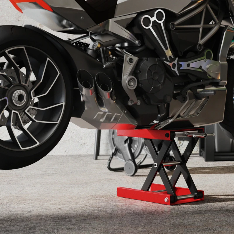 HOMCOM 1100lbs Motorcycle Jack, Height Adjustable Motorcycle Scissor Lift Jack with Anti-Slip Wide Deck for Home Garage, Red