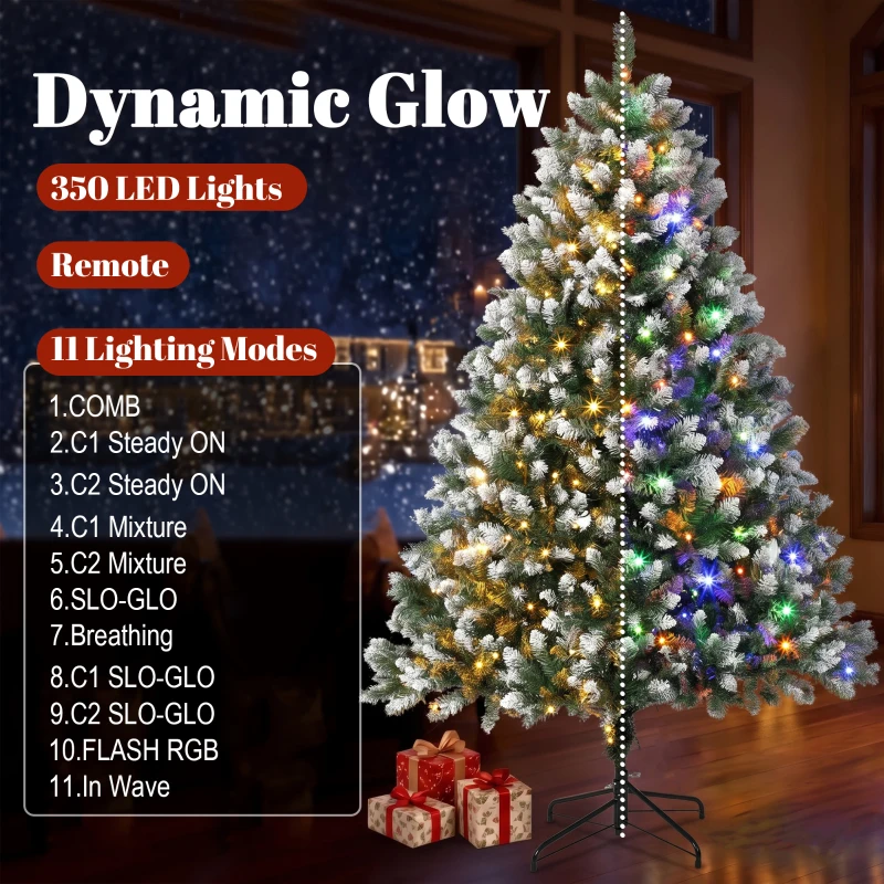 HOMCOM 6ft Pre-lit Artificial Christmas Tree White-Tipped Hinged Full Xmas Tree with 1020 Tips
