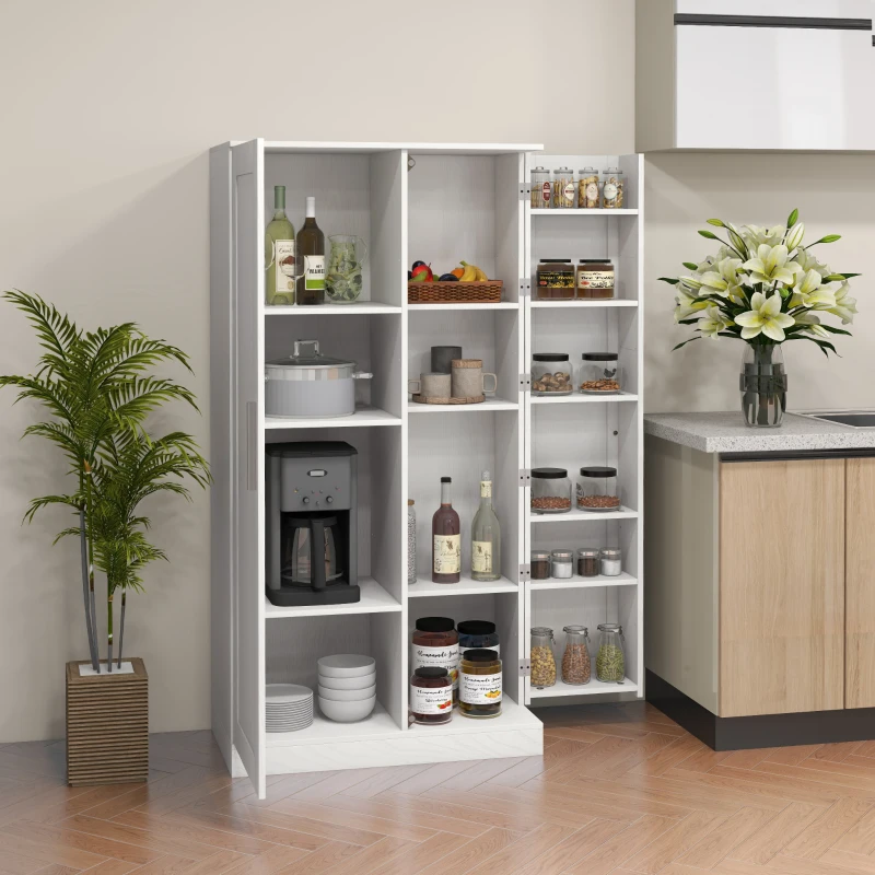 HOMCOM Kitchen Pantry Storage Cabinet, 14-Tier Freestanding Kitchen Cupboard for Living Room, Dining Room Storage, White