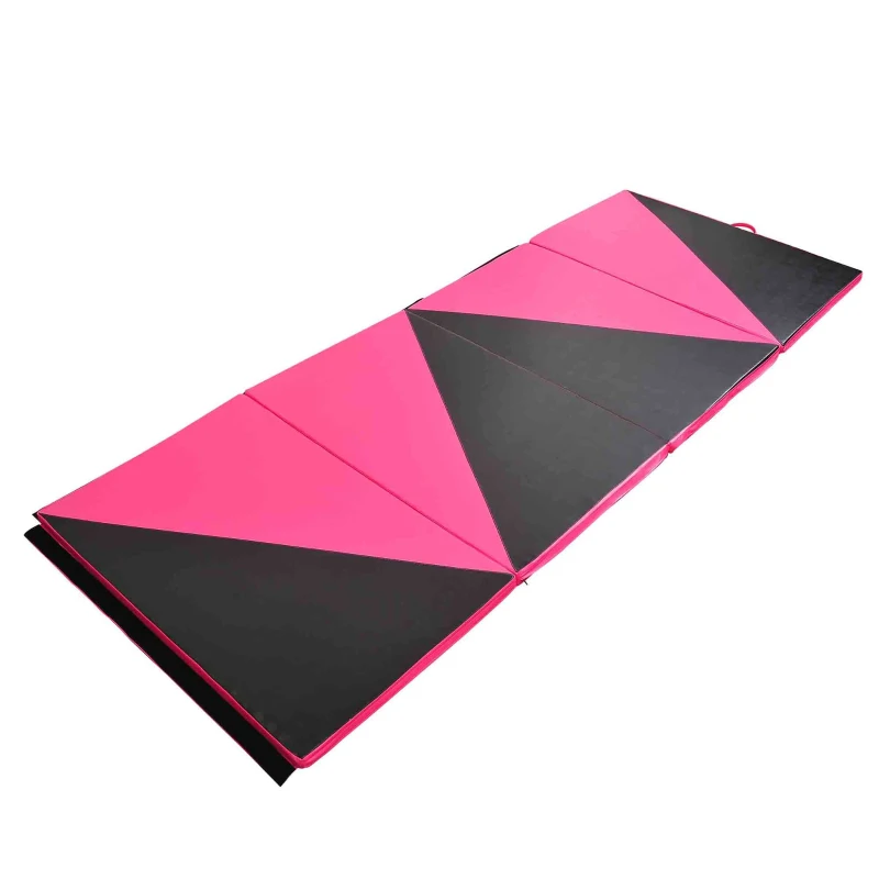 Soozier 4'x10'x2" Folding Gymnastics Tumbling Mat, Exercise Mat  with Carrying Handles for Yoga, MMA, Martial Arts, Stretching, Core Workouts, Pink and Black