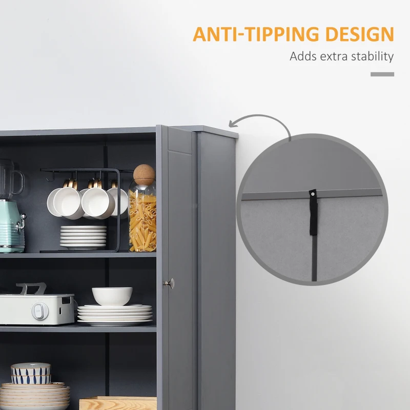 HOMCOM Tall Storage Cabinet, 72" Freestanding Kitchen Pantry Cabinet with 4 Doors, Drawer and Adjustable Shelves, Gray