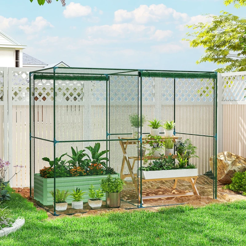 Outsunny 8' x 4' Crop Cage, Plant Protection Tent with Zippered Doors for Vegetable Garden, Backyard, Green