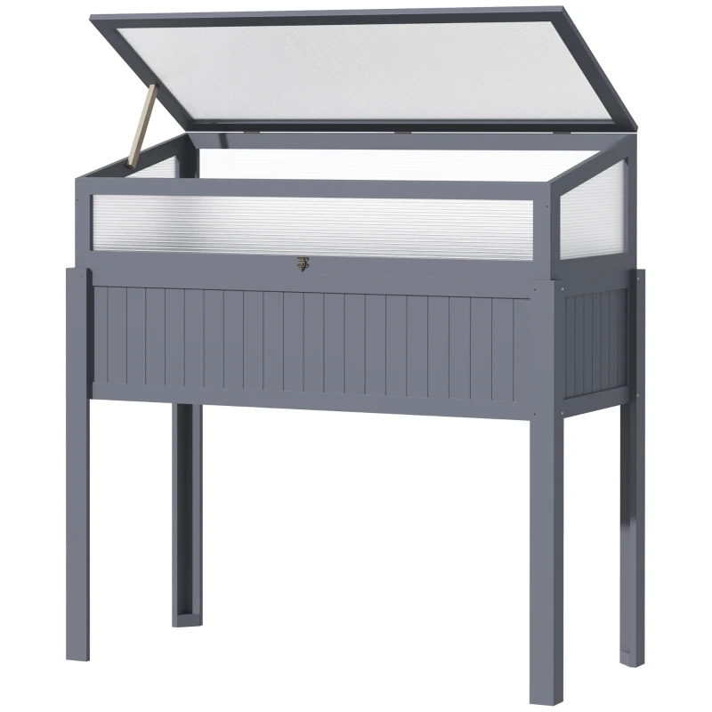 Outsunny Raised Wood Cold Frame Greenhouse, Elevated Planter & Plant Protection Box, 2-IN-1 for Flowers, Vegetables, Herbs, Grey