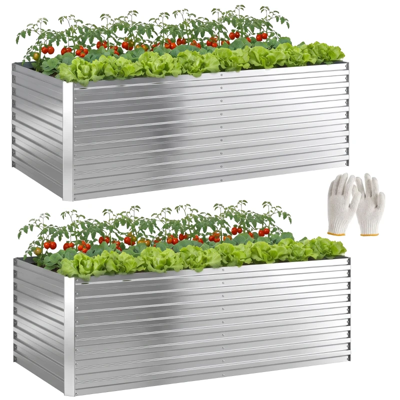 Outsunny 6' x 3' x 2' Raised Garden Bed, Set of 2 Galvanized Planter Box for Vegetables, Flowers, Herbs, Silver