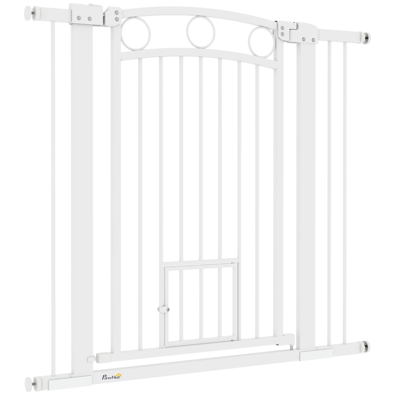 PawHut 38" Extra Tall Dog Gate w/ Cat Door, 2 Extension Kits, for Doorways, Hallways, Stairways, 30"-41" Width