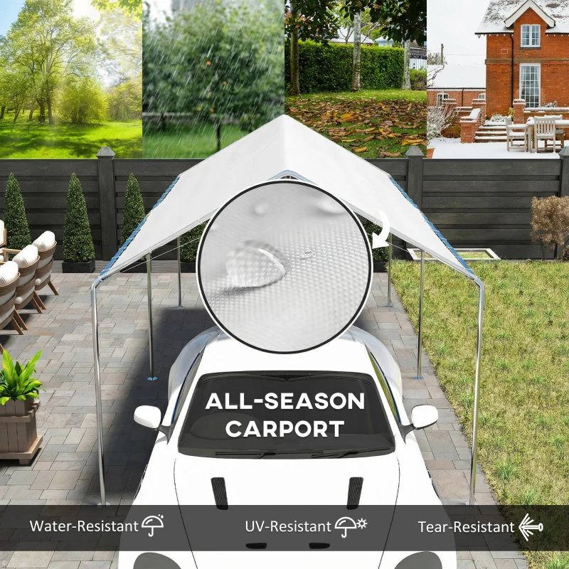 Outsunny 9.6' x 19.5' Carport Heavy Duty Galvanized Car Canopy w/ Included Anchor Kit, 3 Reinforced Steel Cables, White