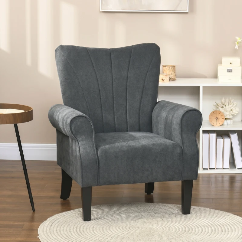 HOMCOM Fabric Accent Chair, Modern Armchair with Wood Legs, Dark Gray