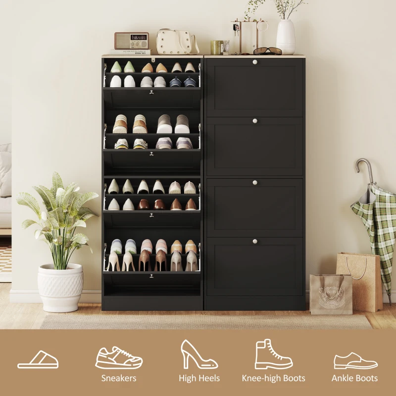 HOMCOM Modern Shoe Storage Cabinet with 4 Flip Drawers and Adjustable Shelves, Shoe Cabinet for 18-24 Pairs of Shoes, Black