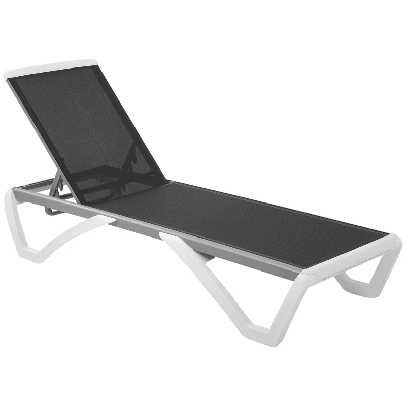 Outsunny Outdoor Chaise Lounge Chair, Patio Aluminum Tanning Chair with 5-Level Adjustable Back, Portable Wheels, Breathable Mesh Fabric, for Pool, Deck,  Garden, Black