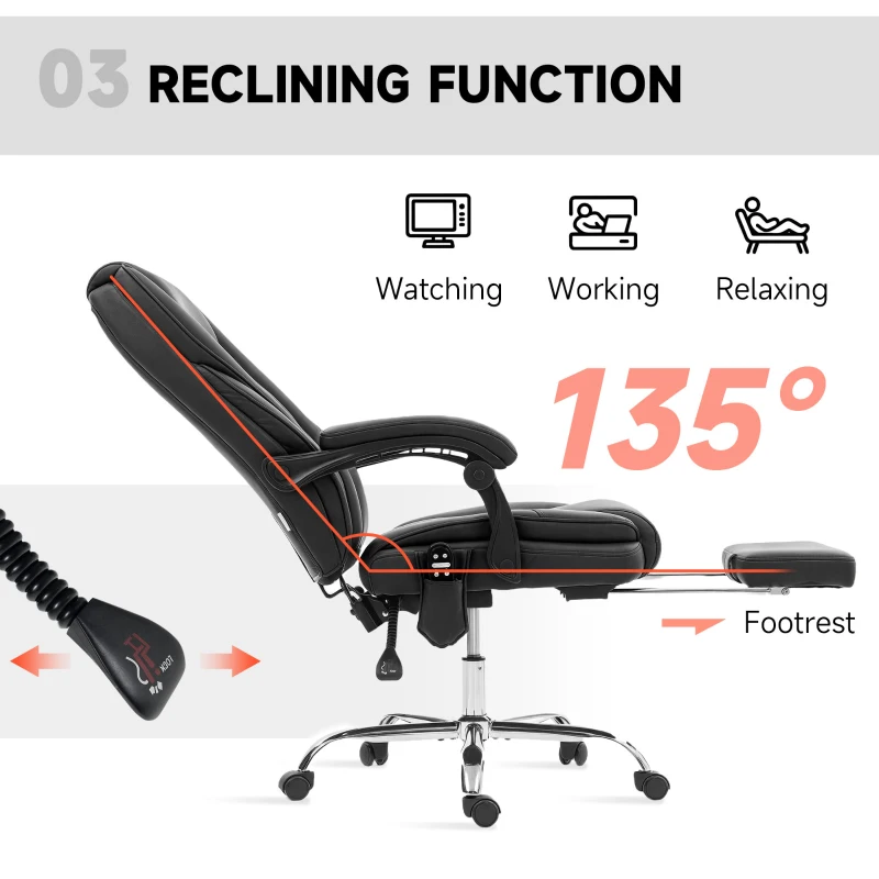 Vinsetto Massage Office Chair, Reclining Computer Chair with Adjustable Height and Footrest, Black
