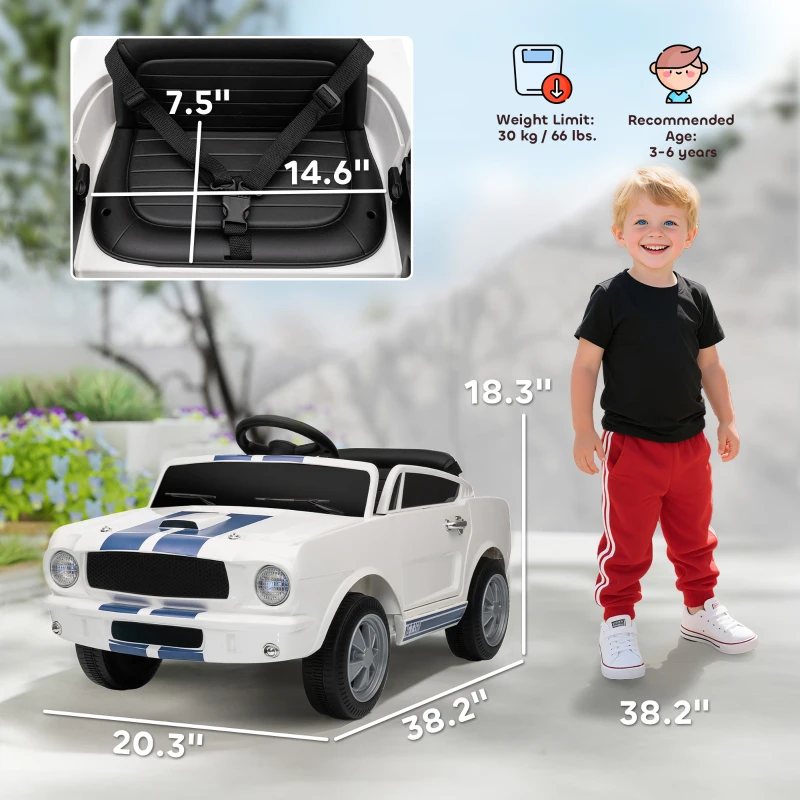 Qaba Licensed Ford Shelby GT 350 Kids Ride On Car with Remote Control, Adjustable Speed, MP3, Smooth Start, LED Lights, White
