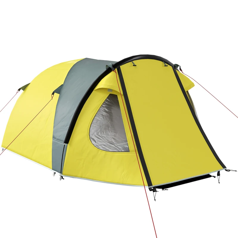 Outsunny 2-3 Person Camping Tent, Easy Set Up Dome Tent with Porch, Family Tent with Bedroom and Sewn-in Groundsheet, Yellow