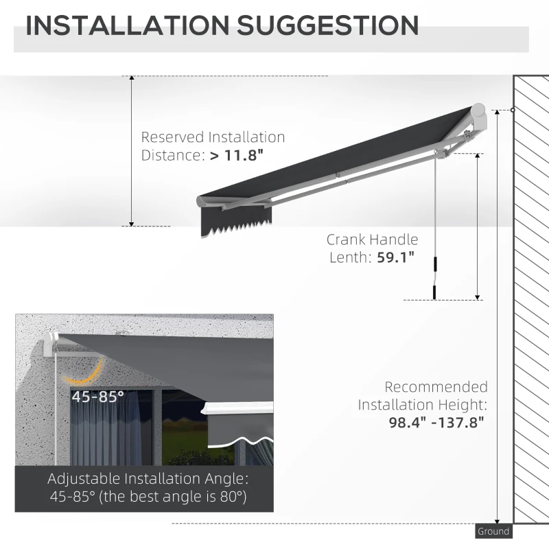 Outsunny 13' x 8' Patio Awning, Manual Retractable Sun Shade with UV Protection and Easy Crank Opening, Dark Gray