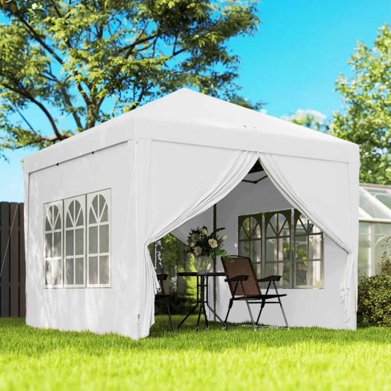 Outsunny 10'x10' Outdoor Pop Up Party Tent Wedding Gazebo Canopy with Carrying Bag (White)