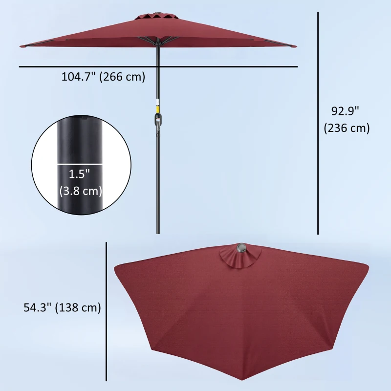 Outsunny 9ft Half Round Umbrella Outdoor Patio Garden Balcony Parasol Window Sun Shade w/ 5 Ribs Wine Red