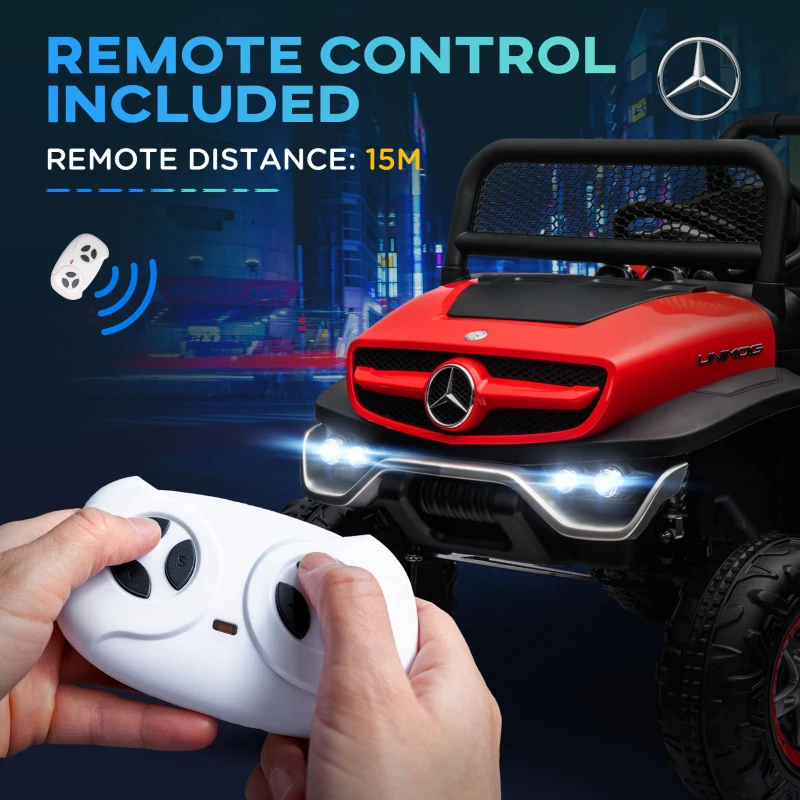 Aosom Licensed Mercedes-Benz Unimog 12V Kids Ride on Truck with Remote Control, Battery Powered Electric Car with Spring Suspension, LED Light, Horn, Music, Red
