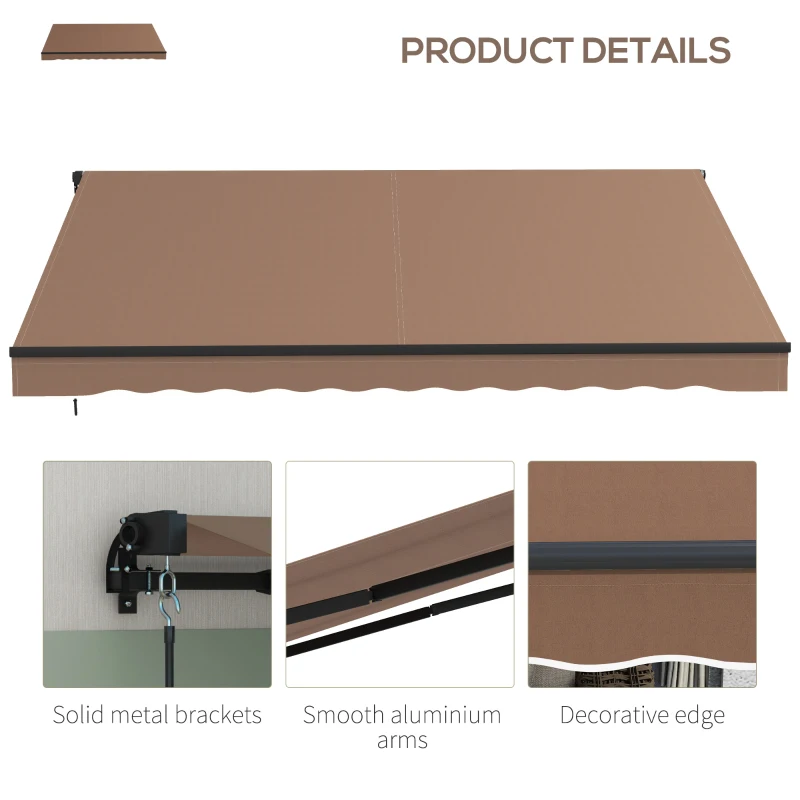 Outsunny 12' x 10' Retractable Awning, 280gsm UV Resistant Sunshade Shelter for Deck, Balcony, Yard, Coffee