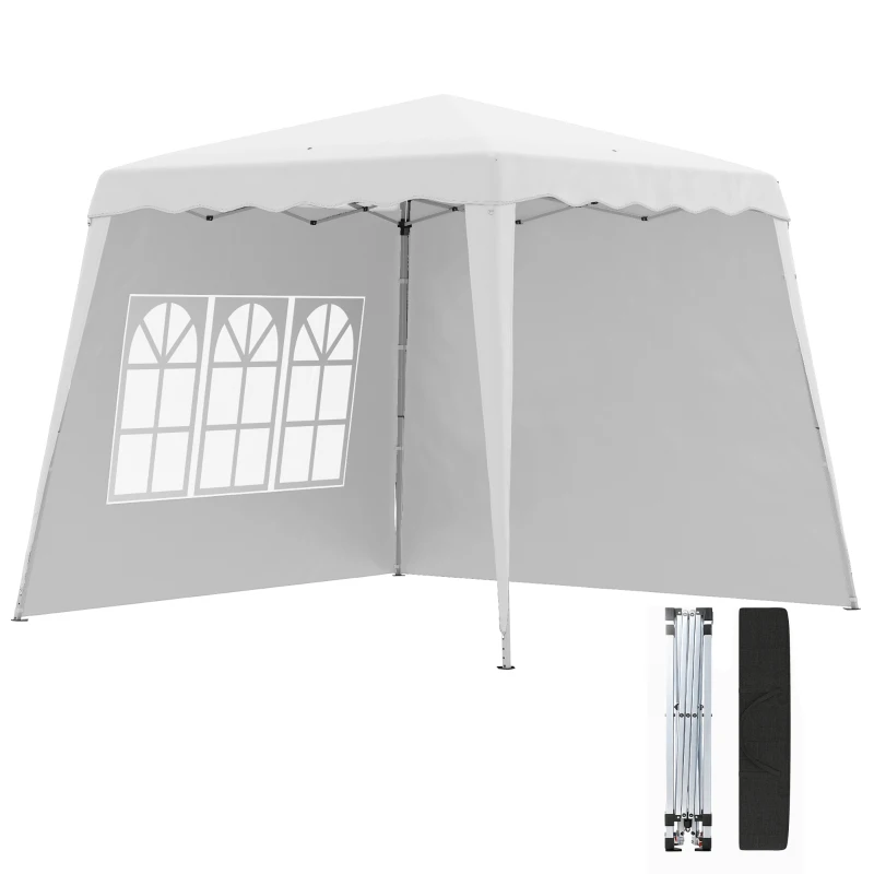Outsunny Pop Up Canopy Tent with 2 Sidewalls, UV50+ Tents for Parties, with Carry Bag, Slant Legs, 8 x 8ft Top/9.5 x 9.5ft Base