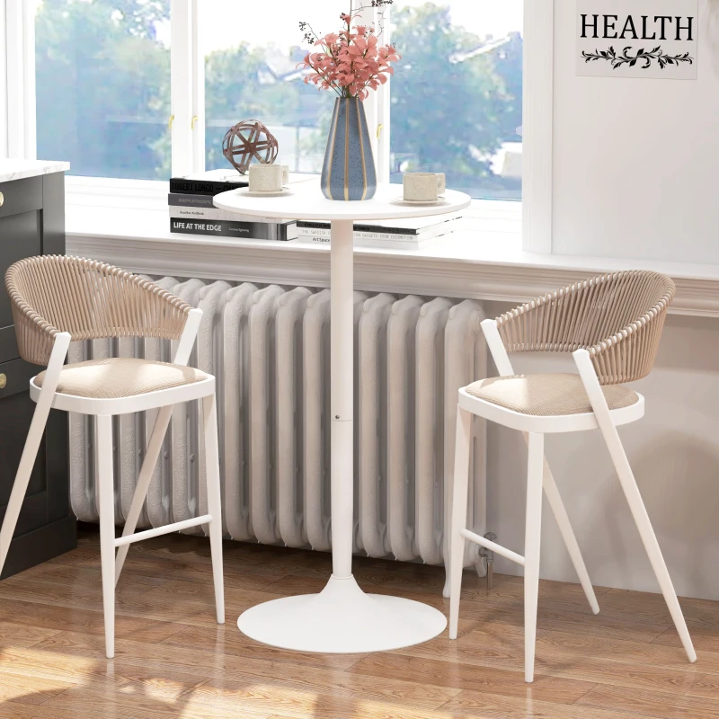 HOMCOM High Top Bar Table, Modern Round Dining Table with Painted Top and Steel Base, Bistro Table for 2 People, White