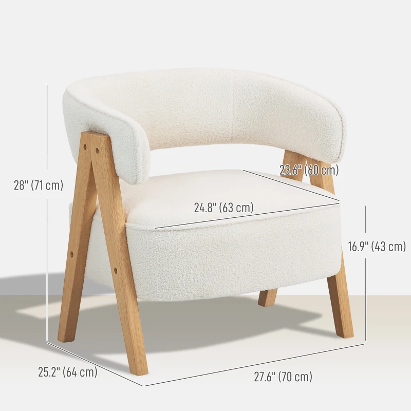 HOMCOM Sherpa Fleece Accent Chair, Upholstered Armchair with Solid Wood Legs for Living Room, White