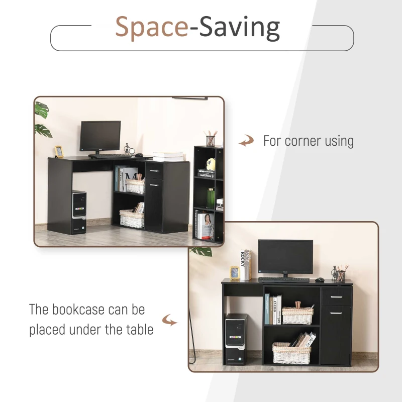 HOMCOM 180° Rotating Home Office Corner Desk Storage Shelf Cabinet Black