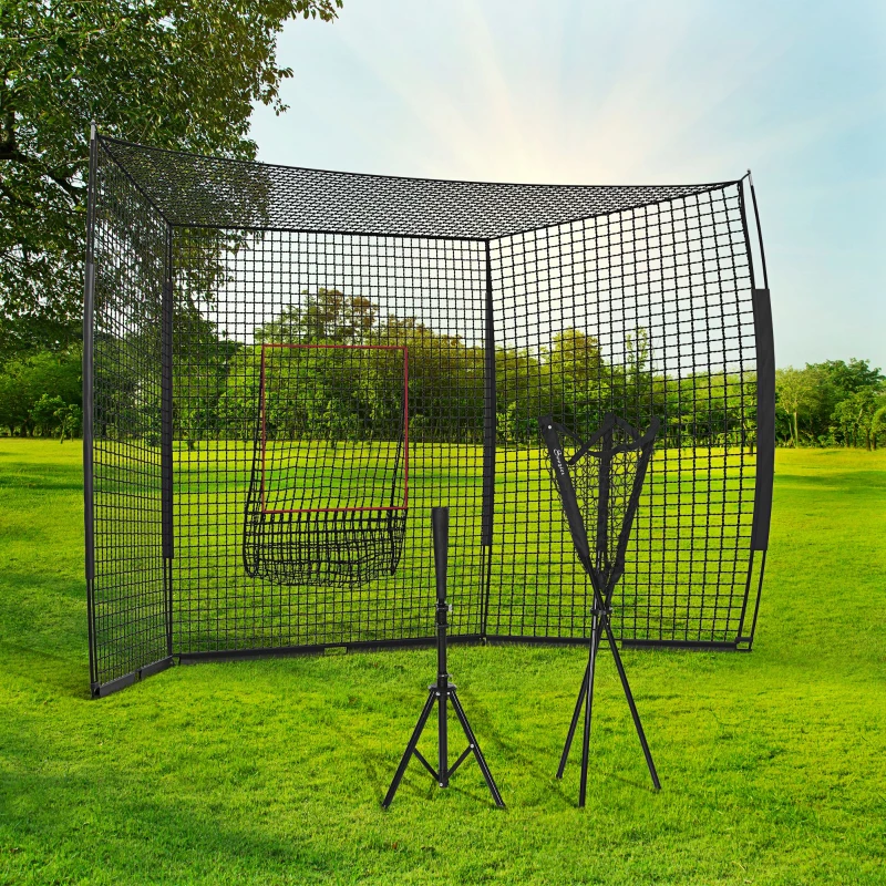 Soozier Softball and Baseball Net with Strike Zone, Tee, Caddy, and Portable Carry Bag for Pitching and Hitting Training