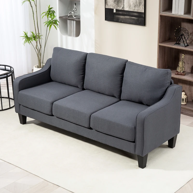 HOMCOM 3 Seater Sofa, Modern Couch with Pocket Spring, Linen Upholstered, Thick Padded, Charcoal Grey