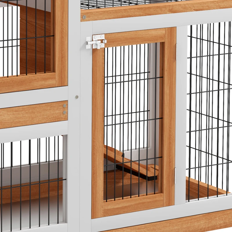 PawHut Wooden Rabbit Hutch, Indoor Bunny Cage with Wheels, Pull Out Trays, Run, Yellow