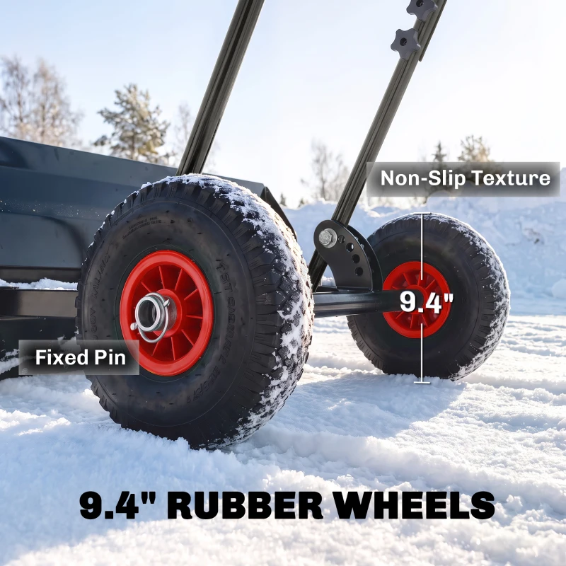 Outsunny Snow Shovel with Wheels, 29" x 16.5" Metal Snow Pusher with Adjustable Handle, 5-Angle Blade for Driveway, Black