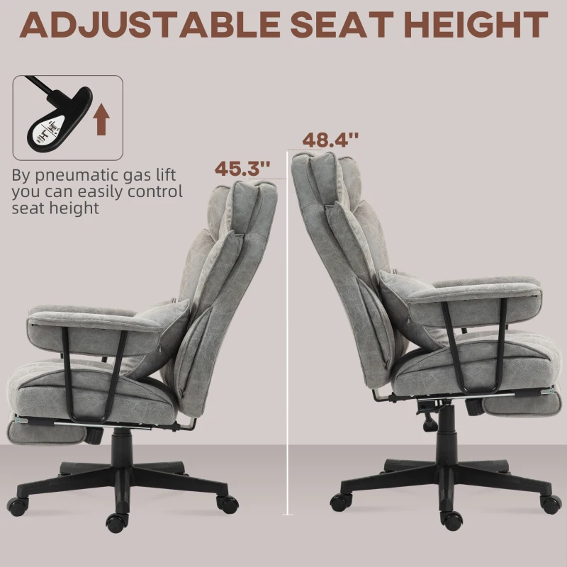 HOMCOM 396lbs. Big and Tall Office Chair, Executive Office Chair with Footrest, Lumbar Support, and Reclining Function, Gray