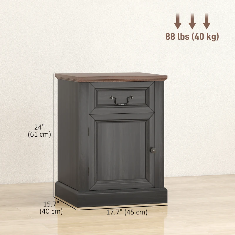 HOMCOM Side Table Set of 2, End Tables with Drawer and Cabinet, Nightstands for Small Spaces, Living Room, Black