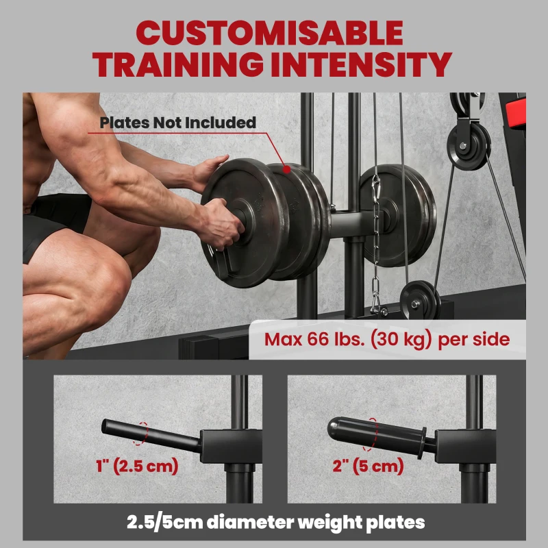 Soozier Home Gym Equipment, Multifunctional Weight Machine with Pulley System for Full Body Strength Training, Black