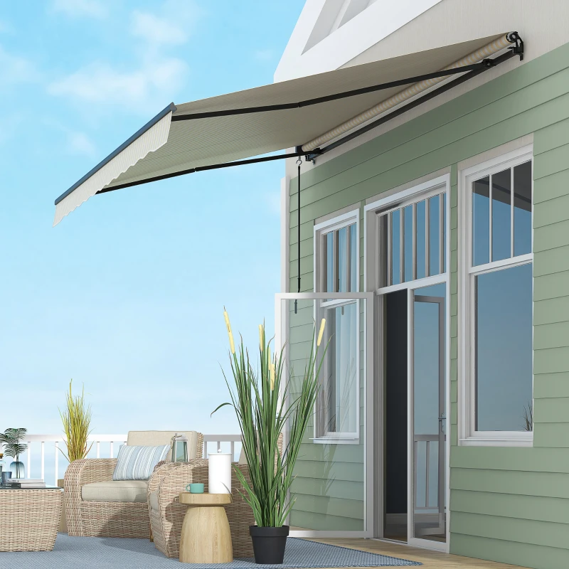 Outsunny 13' x 10' Retractable Awning, 280gsm UV Resistant Sunshade Shelter for Deck, Balcony, Yard, Beige and White