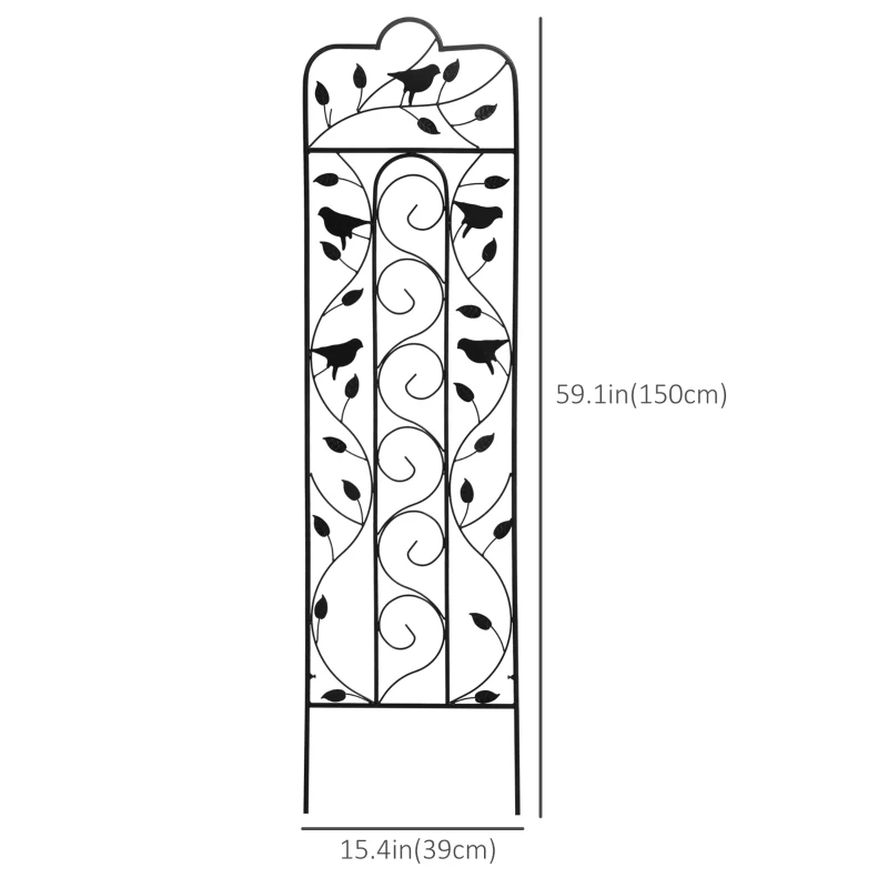 Outsunny 2 Pack Garden Trellis for Climbing Plants, Outdoor Metal Grid Panels with Birds and Leaves, for Roses, Vine Flower, Cucumber, Clematis, 59" Tall