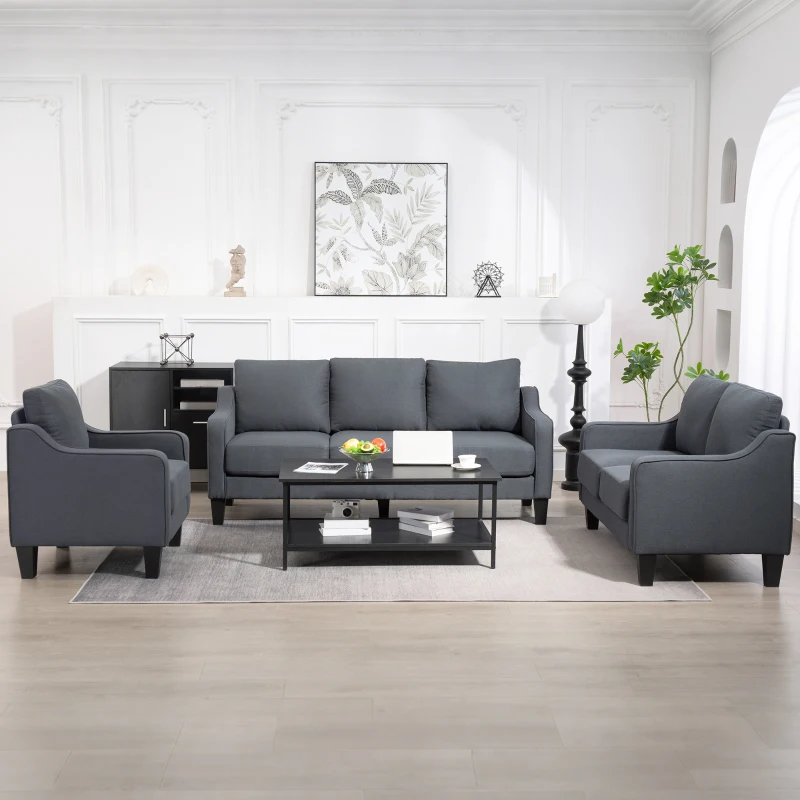 HOMCOM Armchair, Modern Accent Chair with Pocket Spring, Linen Upholstered, Thick Padded, Charcoal Grey