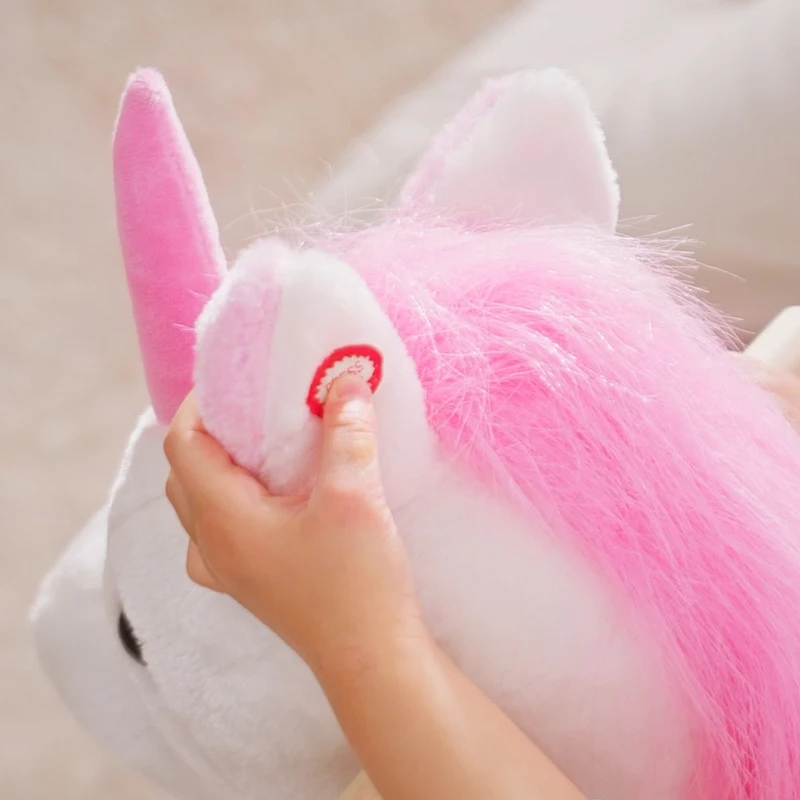 Qaba Unicorn Baby Rocking Horse Toy for Kids with Lullaby Song, Plush Ride on Horse with Heavy-Duty Support System, Pretend Play Interactive Toy for Toddlers 18-36 Months