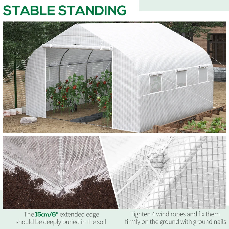 Outsunny 11.5 x10 x6.5 ft Walk-in Tunnel Greenhouse with Zippered Mesh Door and 8 Mesh Windows, Gardening Plant Hot House with Galvanized Steel Hoops, White