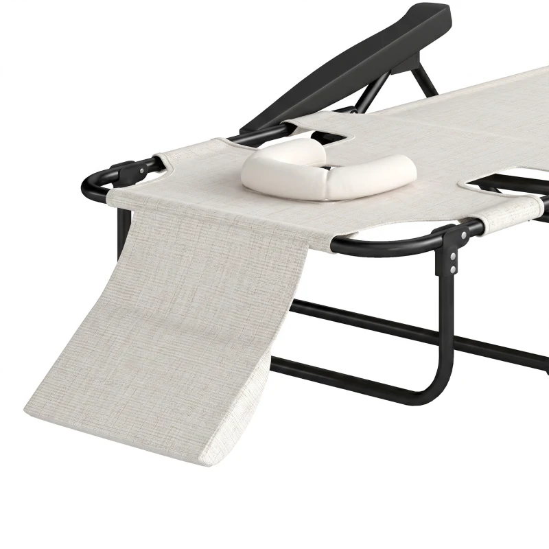 Outsunny Folding Lounge Chair w/ Reclining Back, Cream White