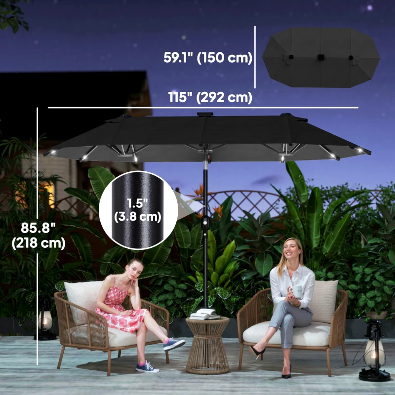 Outsunny 10ft Double-Sided Patio Umbrella with 35 LED Lights, 12 ribs, Extra Large Outdoor Parasol with Twin Canopy, Dark Grey