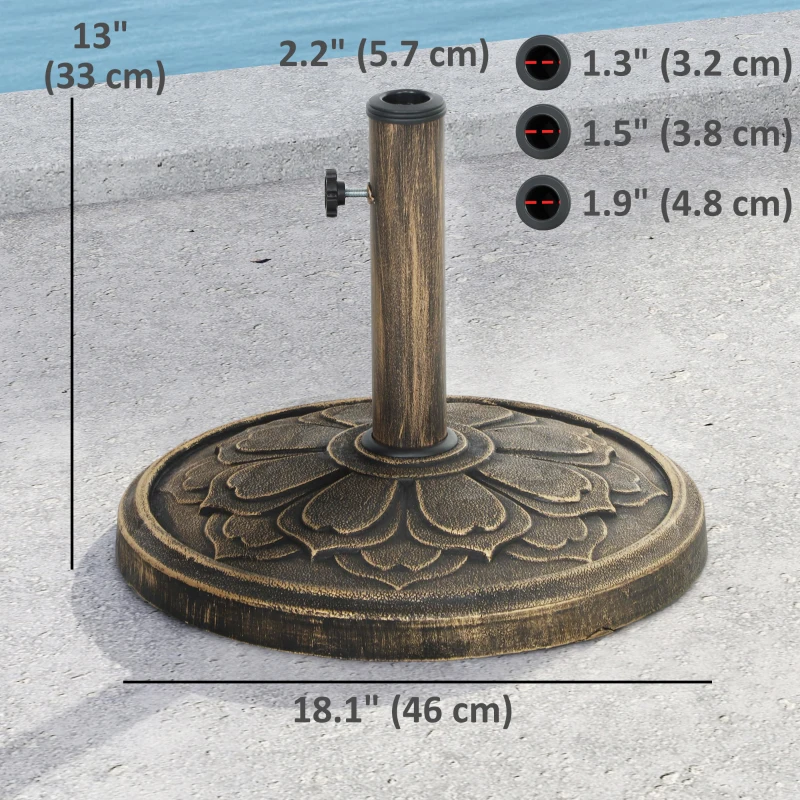 Outsunny 26 lbs Resin Round Patio Umbrella Base, Umbrella Stand Base, Outdoor Umbrella Stand for 1.3"/1.5"/1.9" Umbrella Poles for Outdoor, Lawn, Poolside, Bronze