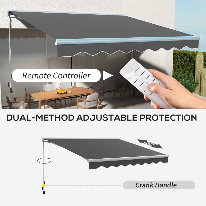 Outsunny 13' x 10' Electric Awning, Retractable Awning with LED Lights and Remote Controller for Door and Window, Dark Gray