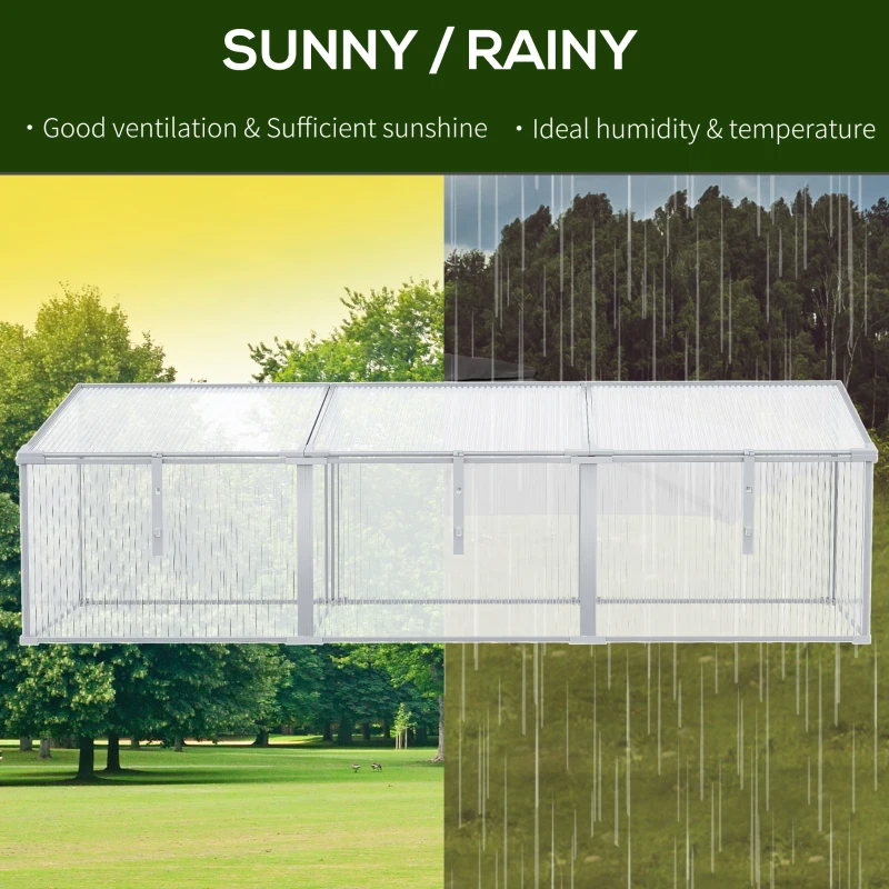 Outsunny 71" Outdoor Cold Frame with Adjustable Roof, Mini Greenhouse with Polycarbonate Panels, and Rain Resistant Aluminum Frame, Small Nursery for Seedlings, Herbs & Flowers