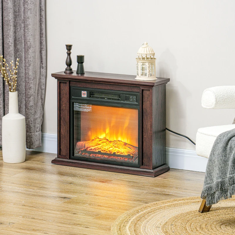 HOMCOM 26" Freestanding Electric Fireplace with Mantel, 1400W Replaceable Fireplace Insert Heater with 3D Flame Effect, Brown