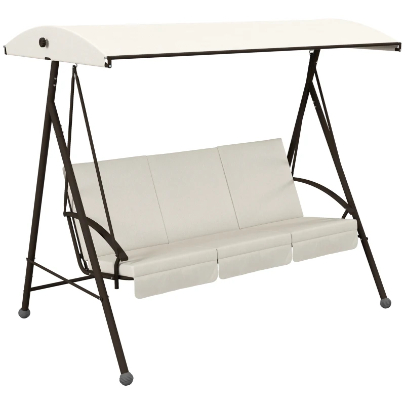 Outsunny 3-Seat Outdoor Porch Swing Patio Swing with Adjustable Canopy, Removable Seat and Back Cushion for Garden, Poolside