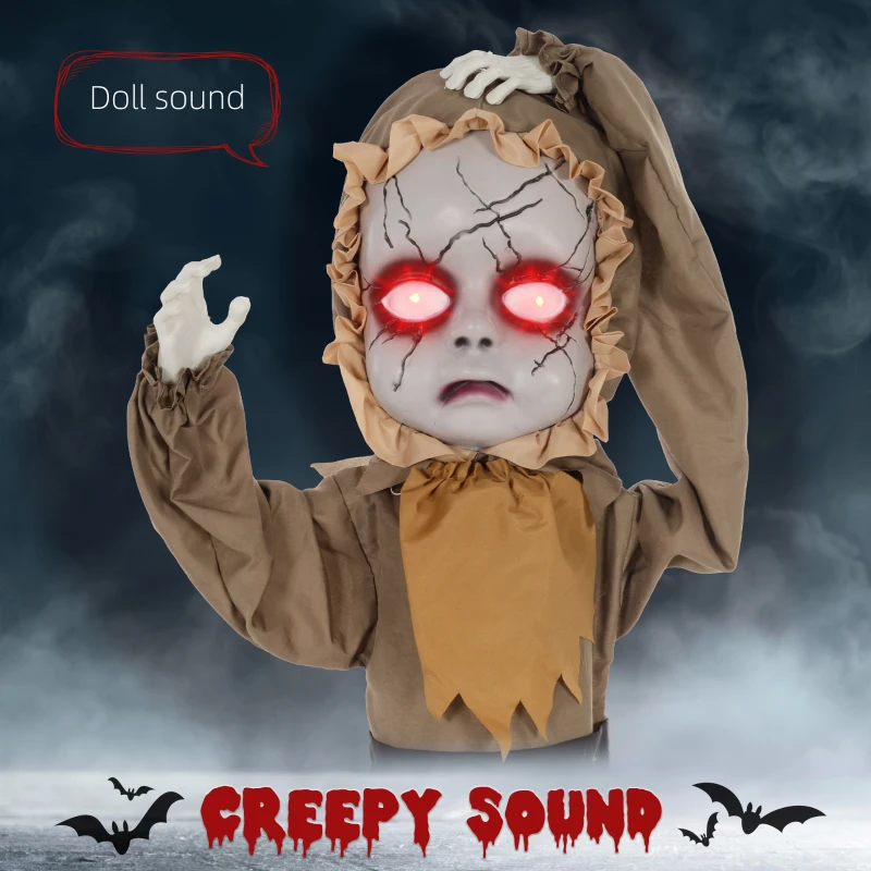 HOMCOM 5.2' Life Size Doll with Simulated Wound Cracks, Outdoor Halloween Decoration Animatronic, Sound & Motion Activated