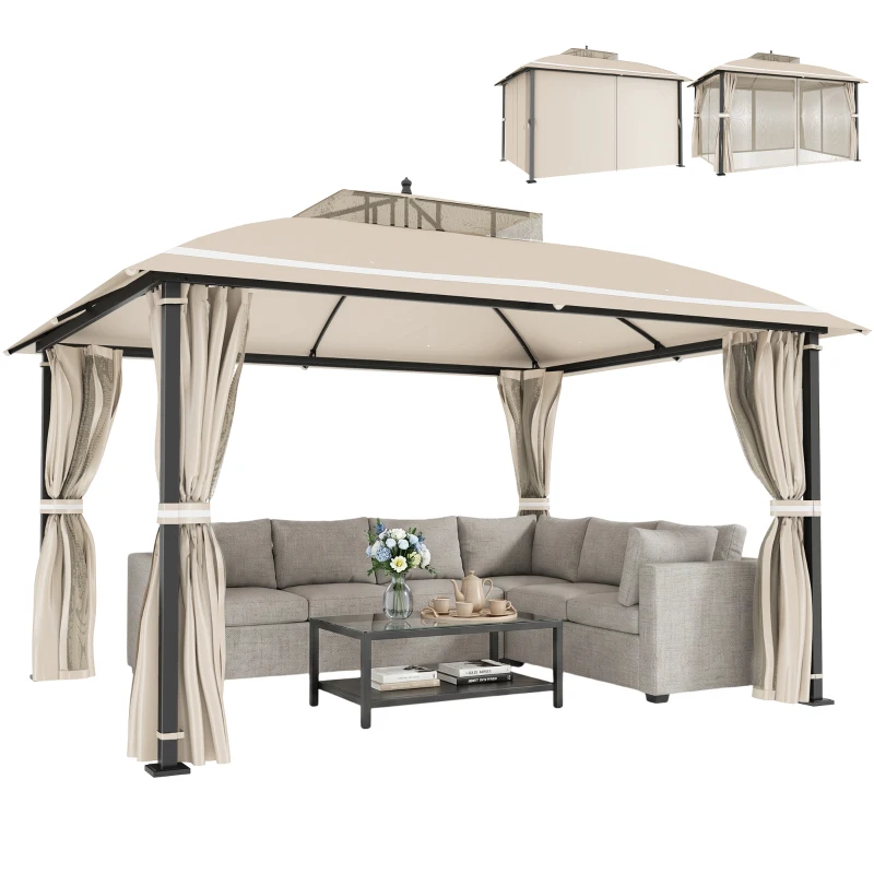 Outsunny 10' x 12' Outdoor Gazebo, Double Roof Patio Gazebo Canopy with Netting and Curtains for Garden, Lawn, Backyard, Deck