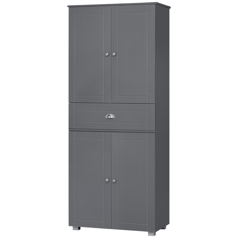 HOMCOM Tall Storage Cabinet, 72" Freestanding Kitchen Pantry Cabinet with 4 Doors, Drawer and Adjustable Shelves, Gray