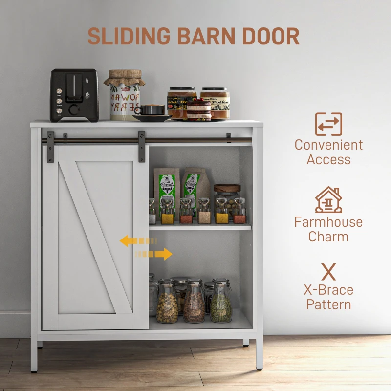 HOMCOM Buffet Cabinet, Farmhouse Sideboard, Bar Cabinet with Adjustable Shelf, Sliding Barn Door for Kitchen, White