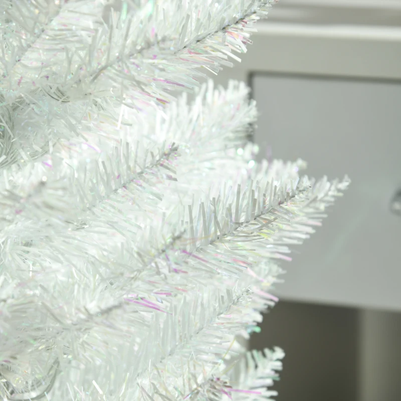 HOMCOM 6' Prelit Christmas Trees, Pencil Artificial Christmas Tree with Colourful Surface Tips, Colourful LED Lights, White