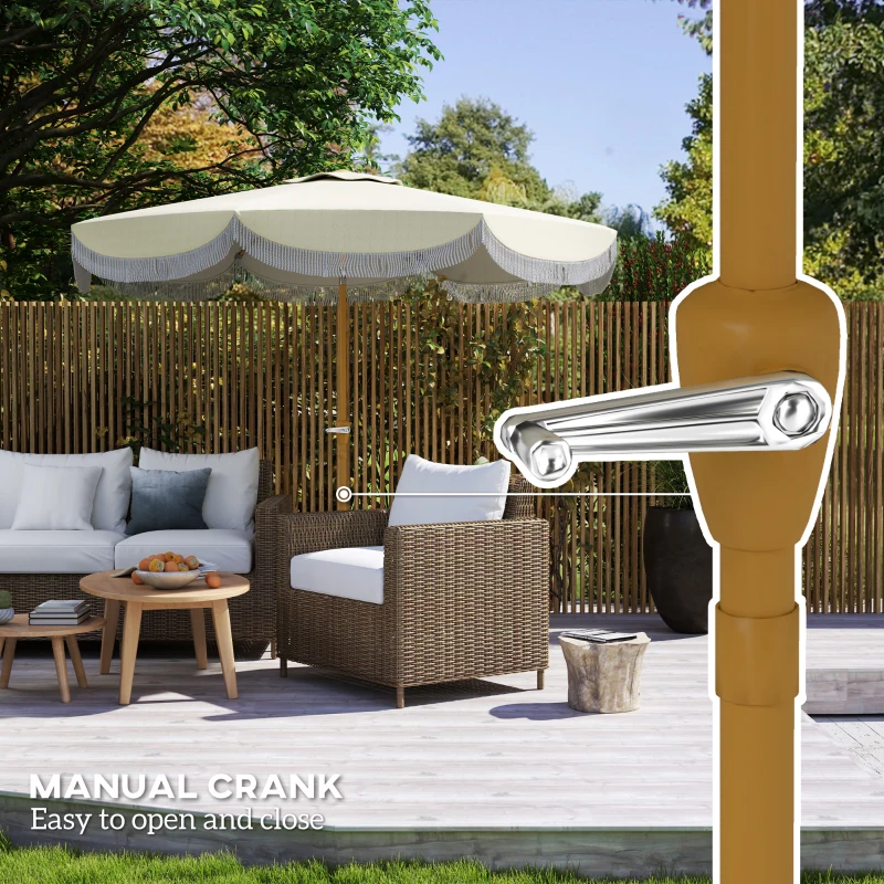 Outsunny 9FT Patio Umbrella Parasol, UPF 30+ Outdoor Market Umbrella with Crank, 8 Ribs, Push Button Tilt, Cream White